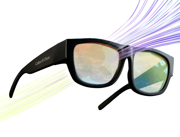 Woman wearing Calm & Clear glasses